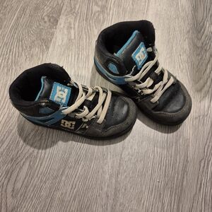DC Kids Rebound High Top Black and Light Blue Sneakers